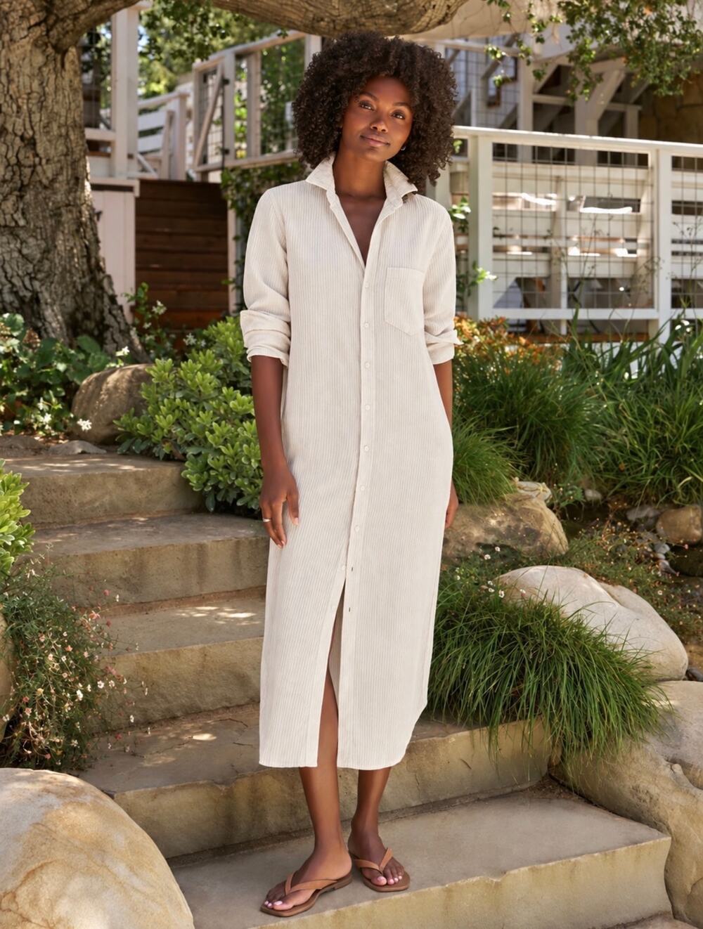 Frank & Eileen Rory Maxi Italian Corduroy Shirtdress Vintage White Size Medium